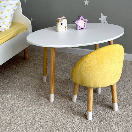 Комплект детской мебели DIMDOMkids, стол "Овал" белый + Мягкий стульчик Желтый  #1