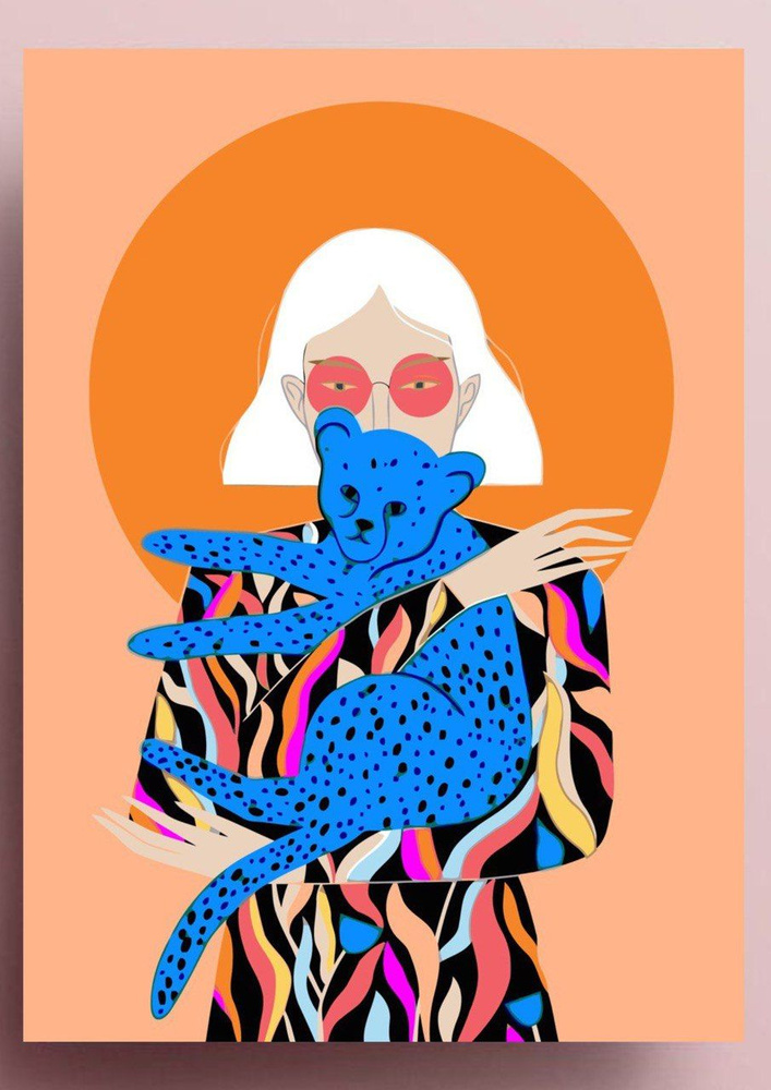 Картина по номерам / ПОППИ / " Девушка и синий леопард / Арт / Дикая кошка " холсты на подрамнике 40 #1