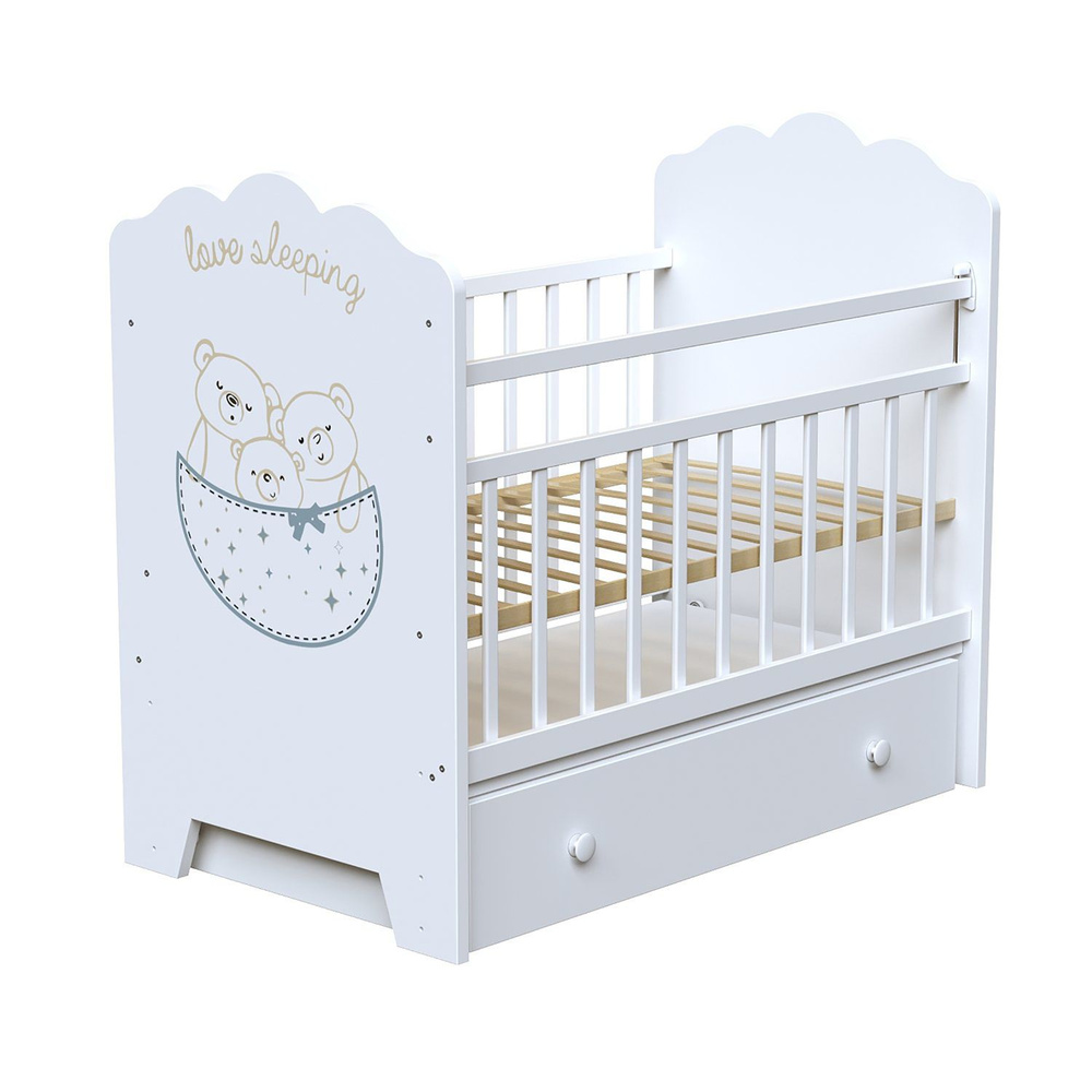 Кроватка детская ВДК Love Sleeping для новорожденных, с маятником и ящиком для белья, массив березы, #1