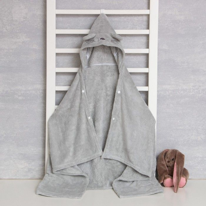 Полотенце с капюшоном Крошка Я, цвет серый, 67х120 см, 100% п/э, 280 г/м2  #1