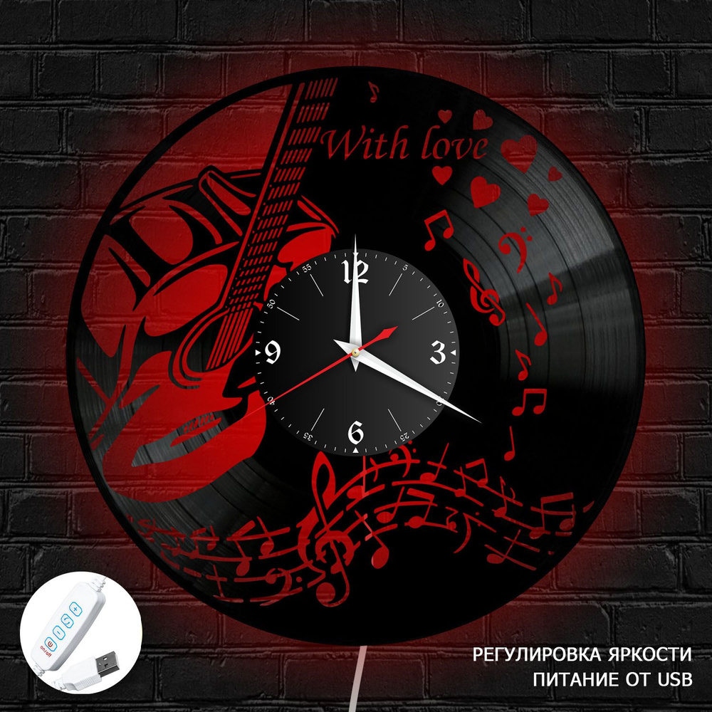 Настенные часы RedLaser "Музыка из винила с красной подсветкой, №2", 30 см  #1