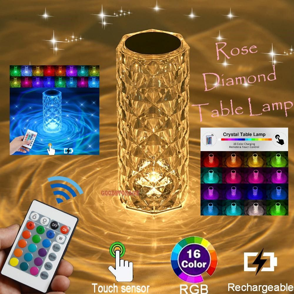 Светодиодная кристаллическая настольная лампа роза Rose Diamond Table Lamp  #1