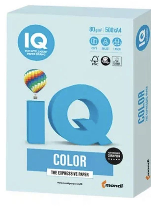 2 шт. Бумага IQ Color 80г Pale BL29 (светло-голубой) офисная цветная 500л. для всех видов принтеров и #1