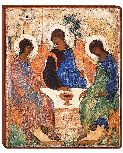 Икона на деревянной основе "Святая Троица" (19,7*16*1,8 см). #1