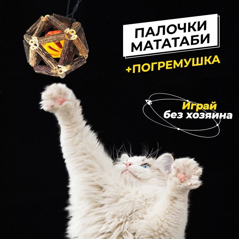 Игрушка для кошек шарик из палочек мататаби с креплением на дверной проем  #1
