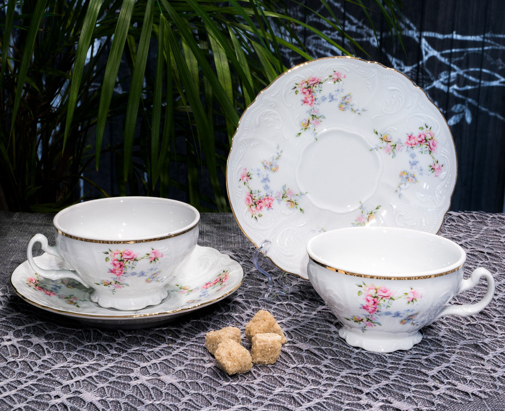 Чайный набор посуды на 2 персоны Bernadotte Дикая роза 205 мл, 4 предмета: 2 чашки и блюдца для чая и #1