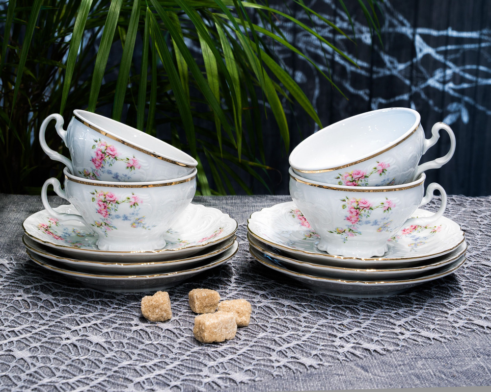 Чайный набор посуды на 4 персоны Bernadotte Дикая роза 205 мл, 8 предметов: 4 чашки и блюдца для чая #1