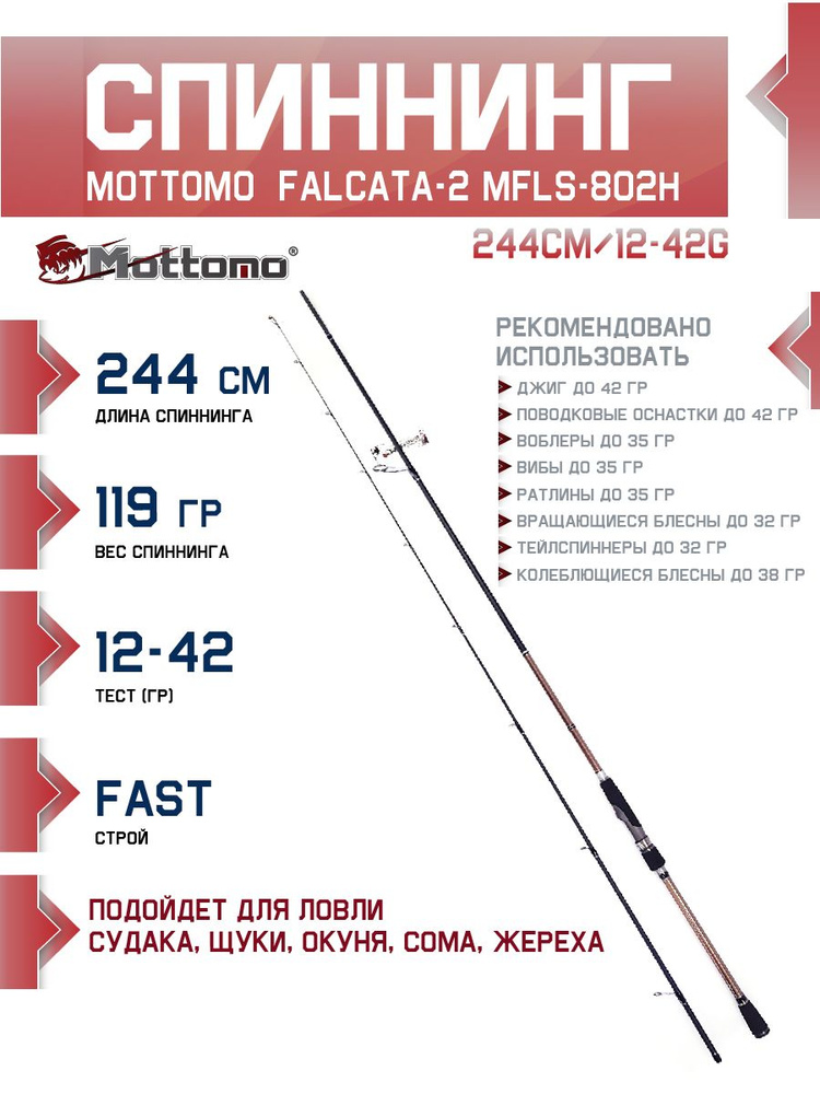 Спиннинг для рыбалки Mottomo Falcata-2 MFLS-802H 244см/12-42g #1