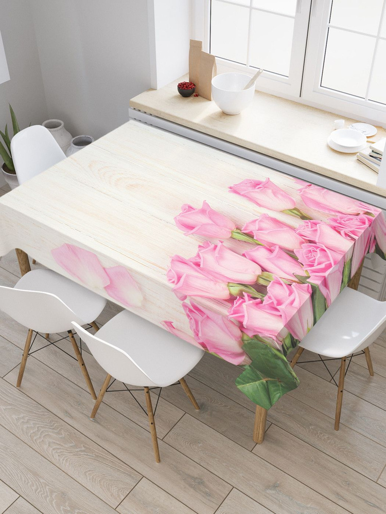 Прямоугольная водоотталкивающая скатерть на стол JoyArty с рисунком "Свежие бутоны роз" 120 на 145 см #1