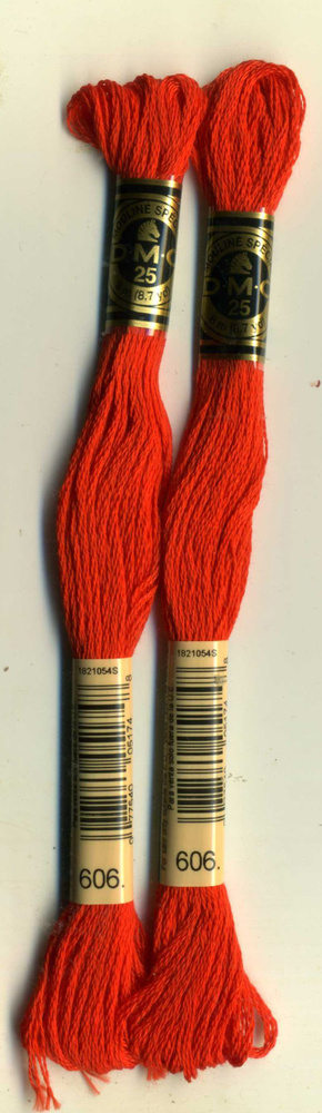 Мулине DMC (Франция), артикул 117, 100% хлопок, цвет 606 Красный, комплект из 2 шт.  #1