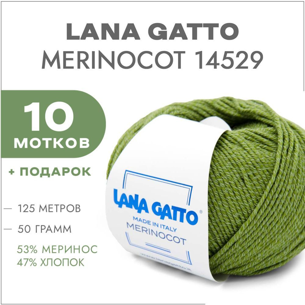 Пряжа Lana Gatto Merinocot 14529 Папоротник 10 мотков (Меринос и хлопок для вязания Лана Гатто Меринокот) #1