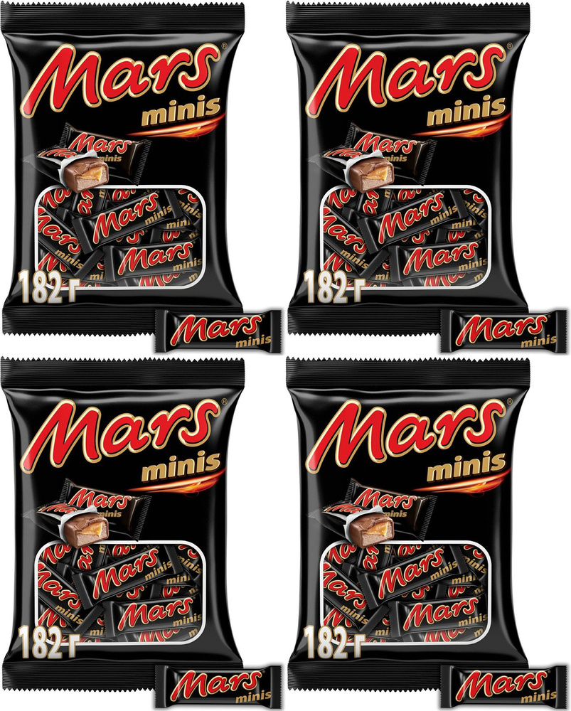Батончик Mars Minis в молочном шоколаде с нугой и карамелью, комплект: 4 упаковки по 182 г  #1