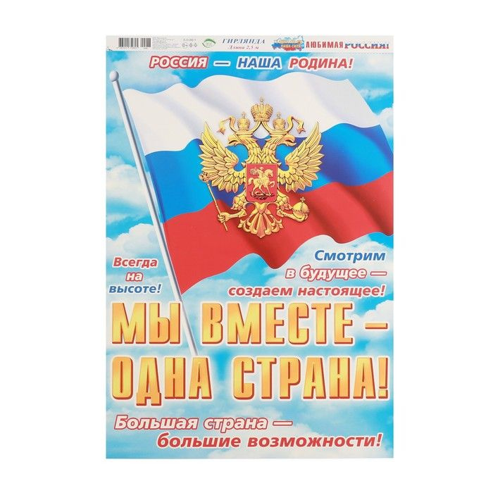 Гирлянда с плакатом "Любимая Россия" флаг, длина 250 см, А3  #1