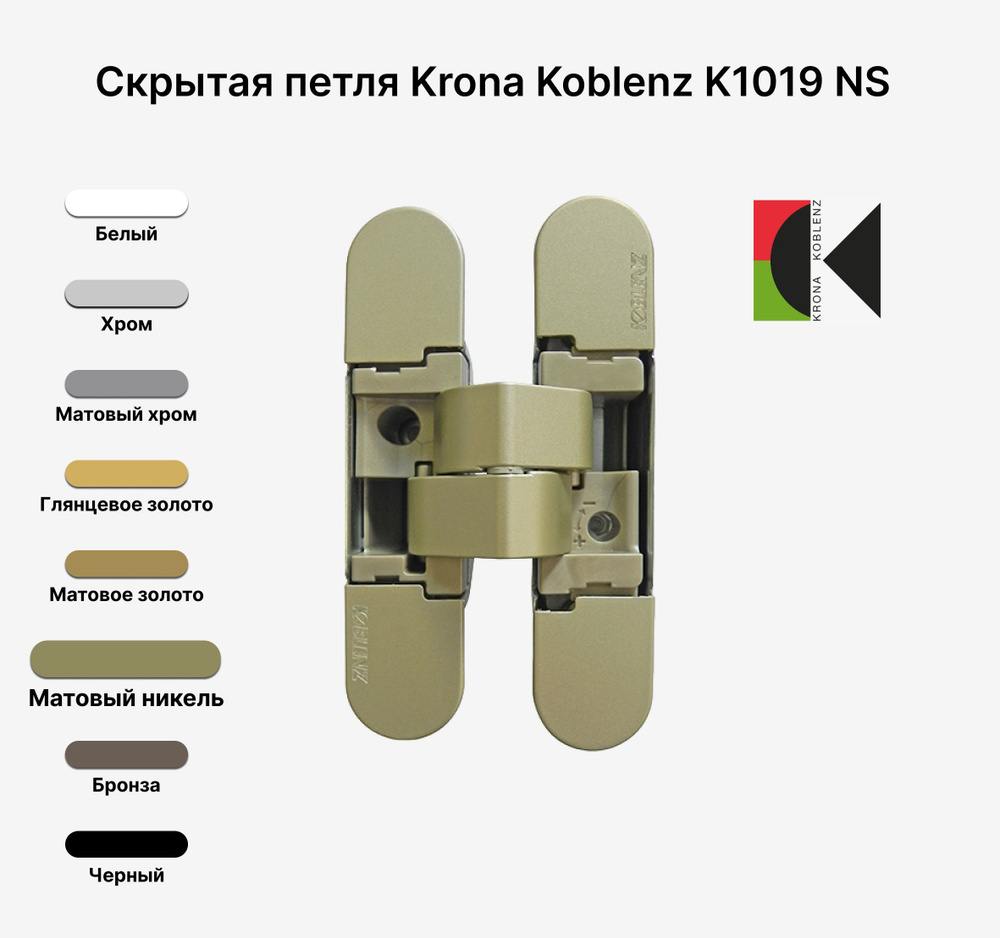 Скрытые петли Krona Koblenz K1019 NS, КОМПЛЕКТ 30 шт, Матовый никель  #1