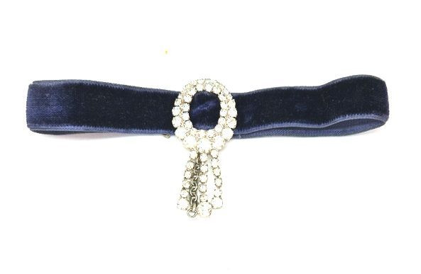 Бархатный чокер ожерелье темно-синего цвета с декором из стеклянных кристаллов с подвесками  #1