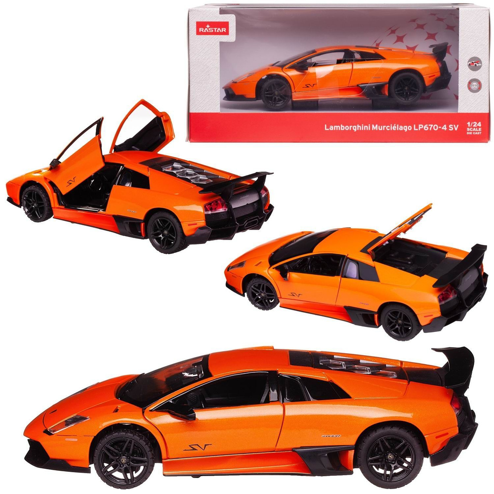 Машина металлическая 1:24 scale Lamborghini Murcielago LP670-4, цвет оранжевый, двери и багажник открываются #1