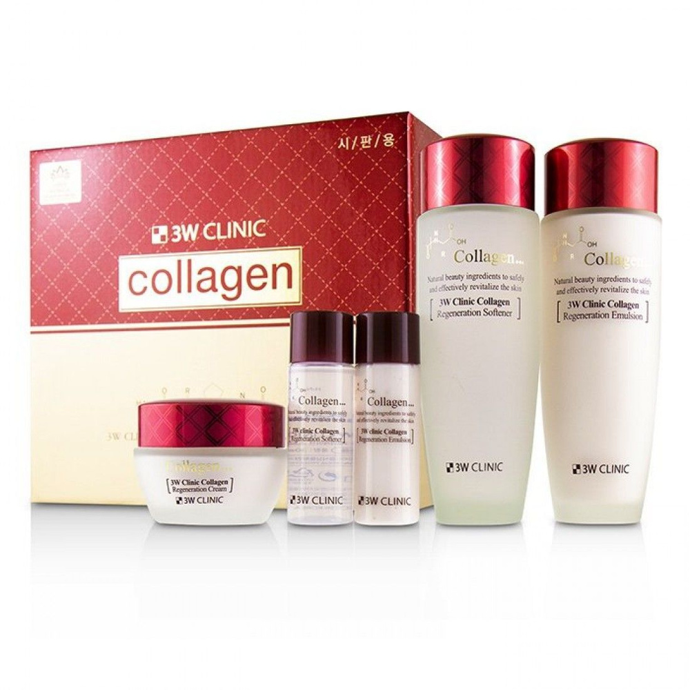 Набор для подтяжки лица с коллагеном. Collagen Skin Care 3 Items Set. 390 мл. 3W Clinic  #1