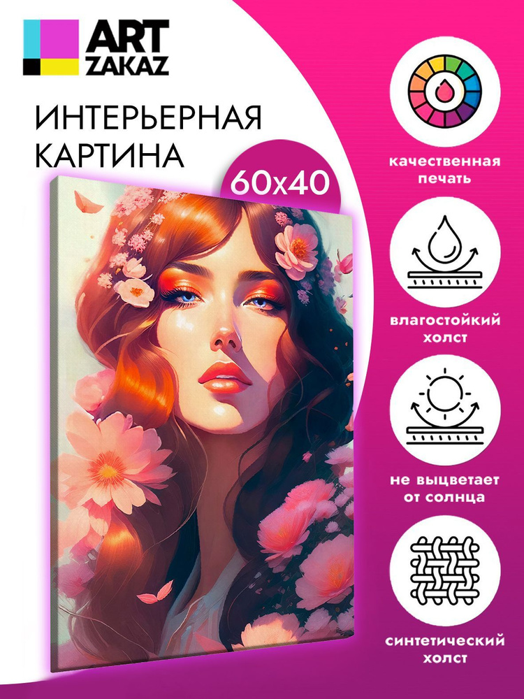 АртЗаказ Картина "Девушка с сакурой", 60  х 40 см #1