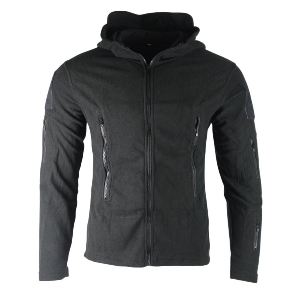 Тактическая теплая военная флисовая куртка (кофта / толстовка) спецназа. Цвет черный, ткань флис, с капюшоном #1
