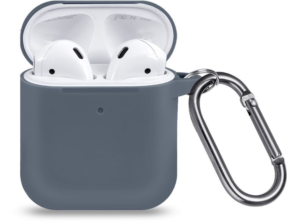 Ультратонкий силиконовый чехол для наушников Apple AirPods 1, 2 / кейс для наушников с карабином / тёмно-серый #1