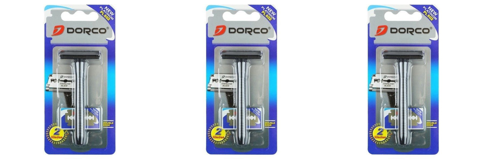 Dorco Бритвенный станок PL602 классическая Т-образная, 2 сменных лезвия, 3 шт  #1