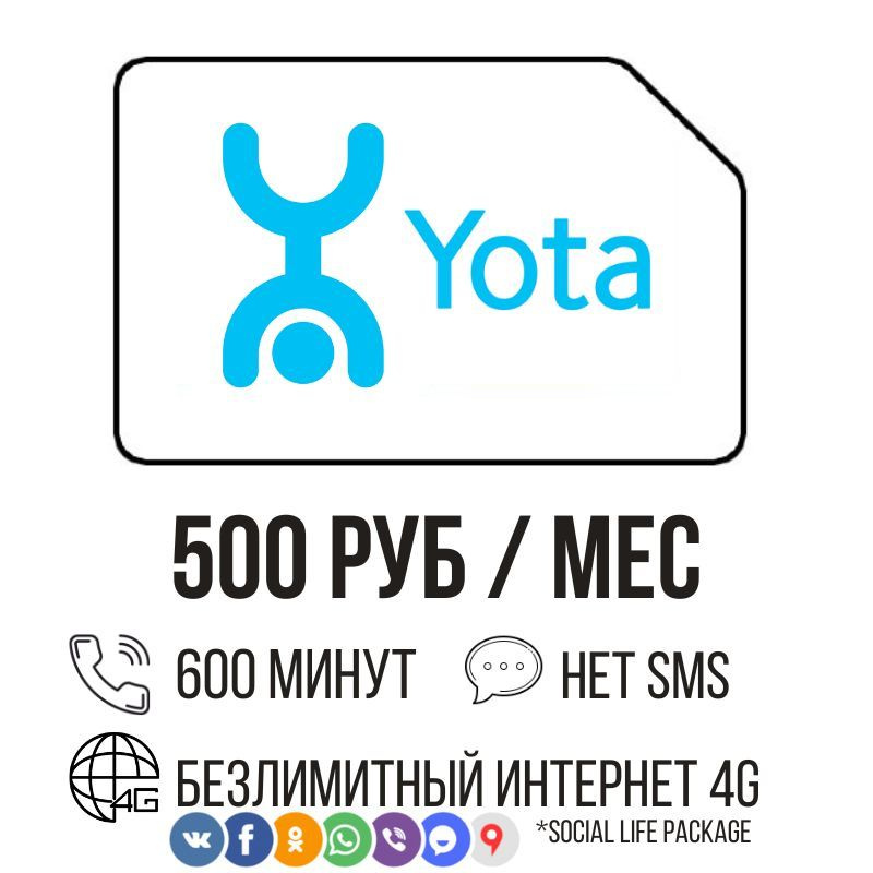 SIM-карта от YOTA Безлимитный интернет от 500 рублей в социальных сетях и мессенджерах YouTube. Sim карта #1