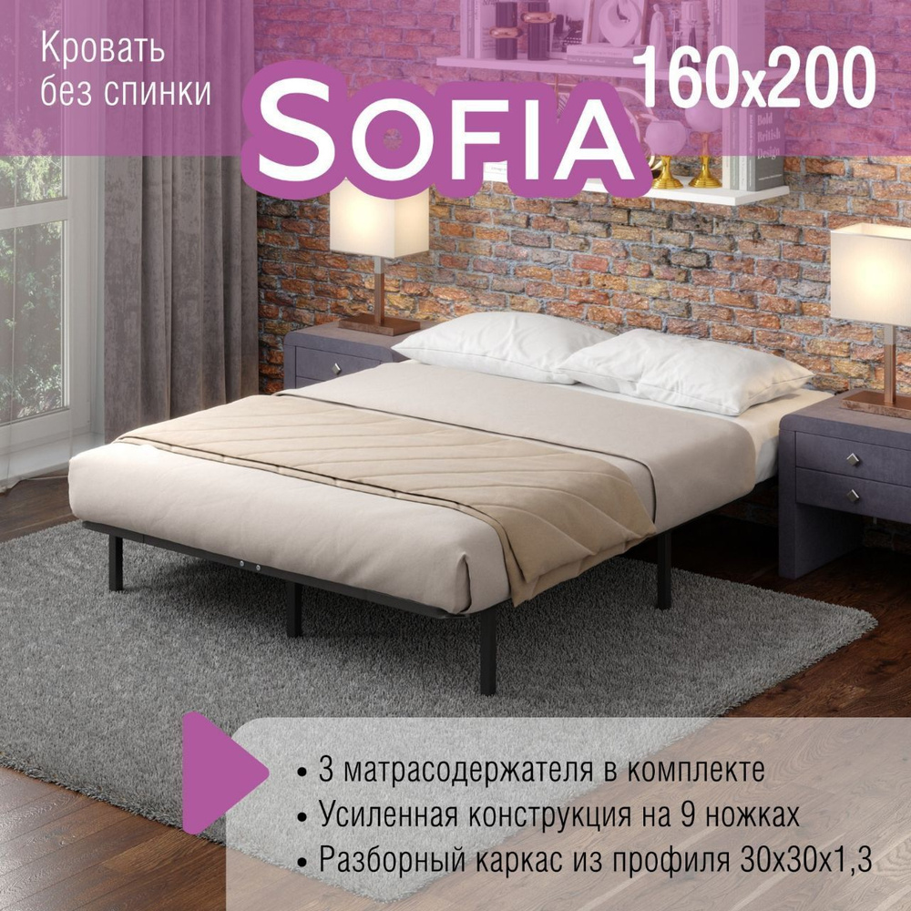 Кровать "SOFIA " двуспальная 160Х200 металлическая без изголовья  #1