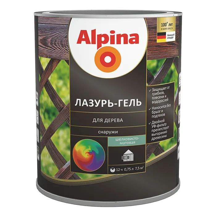 ALPINA лазурь-гель для дерева шелковисто-матовый, орех (0.75 л)  #1