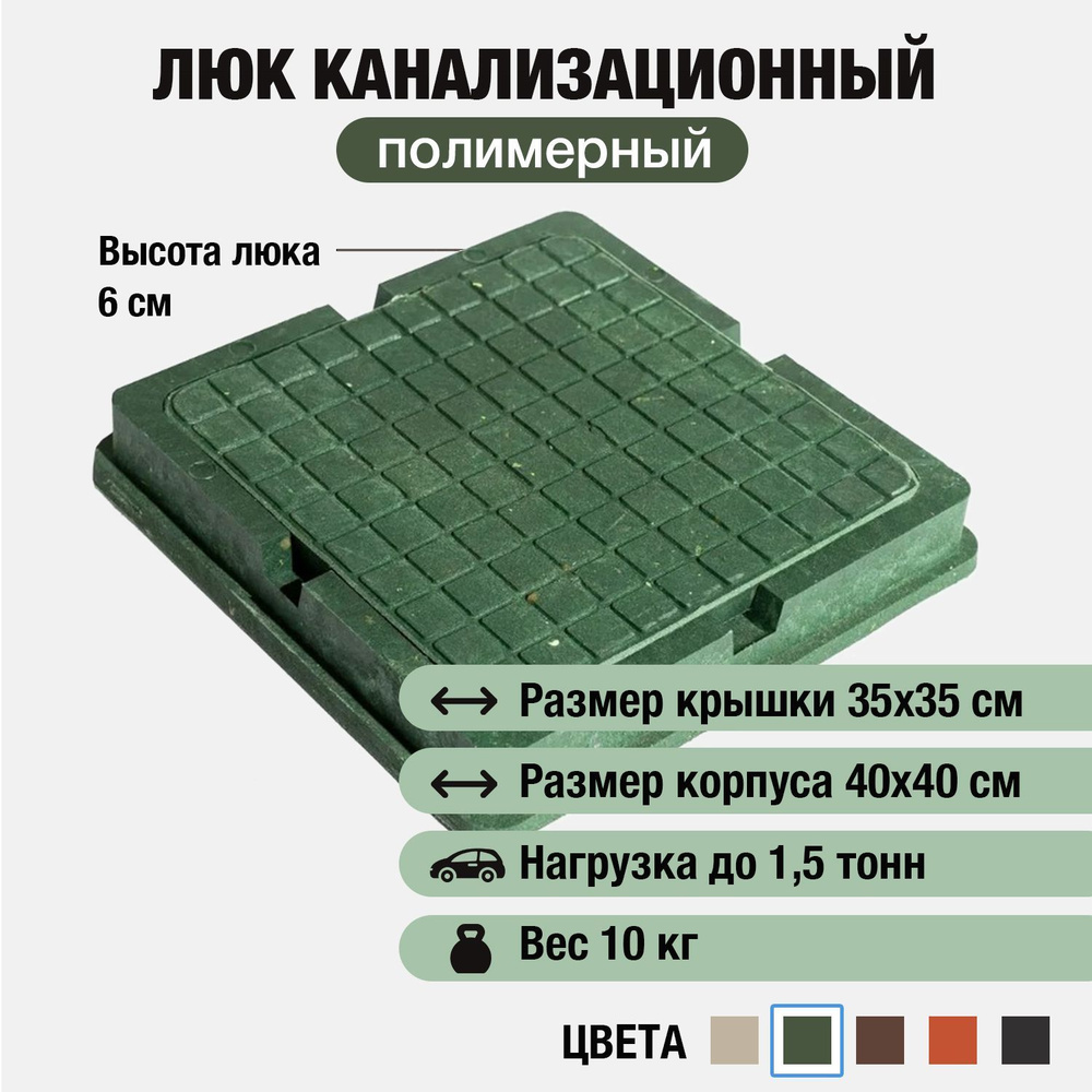 Люк канализационный садовый 400х400, квадратный, полимерно-песчаный, полимерпесчаный, зеленый  #1