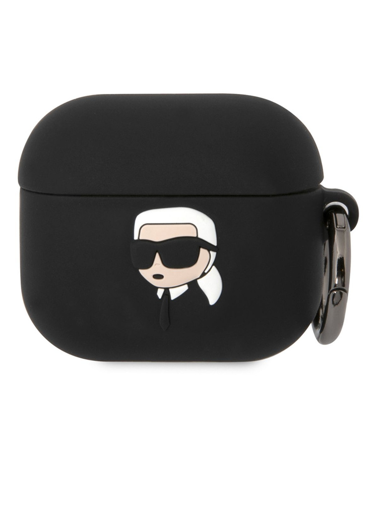 Чехол Karl Lagerfeld Silicone для наушников Apple Airpods 3 / Аирподс силиконовый, с карабином, с принтом #1