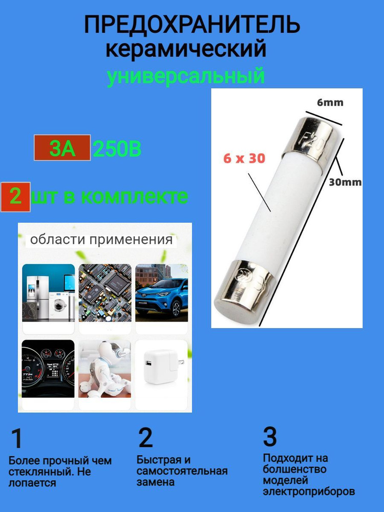 Предохранитель СВЧ/микроволновки 3А 250В 2 шт #1