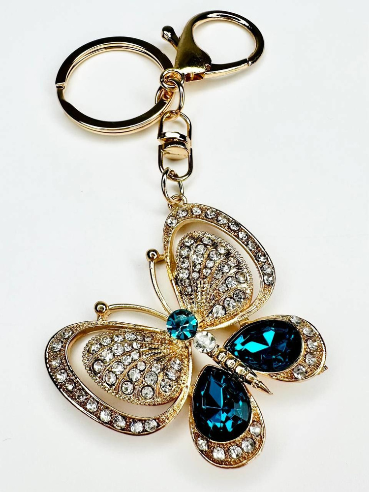 Брелок с карабином для ключей для сумки, большой золотой брелок с крупными камнями, брелок бабочка с #1