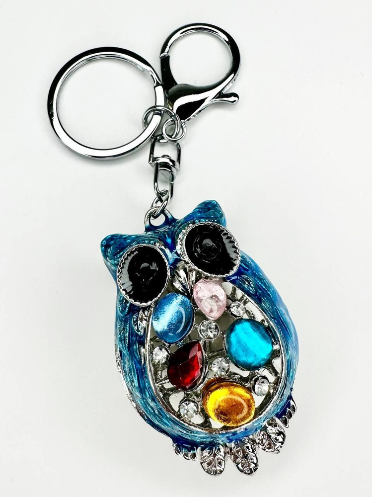 Брелок с карабином для ключей для сумки, большой серебристый брелок с крупными камнями, брелок голубая #1