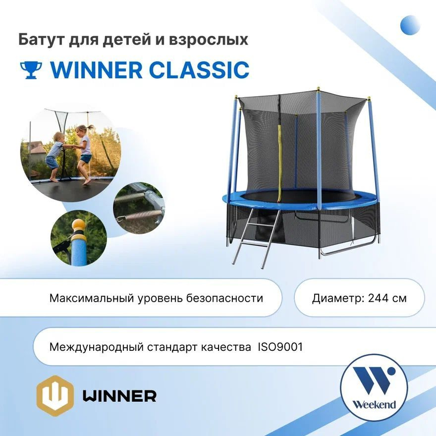 Каркасный батут с защитной сеткой "Winner 8 футов" 244 см, лестница в комплекте / батут для улицы  #1