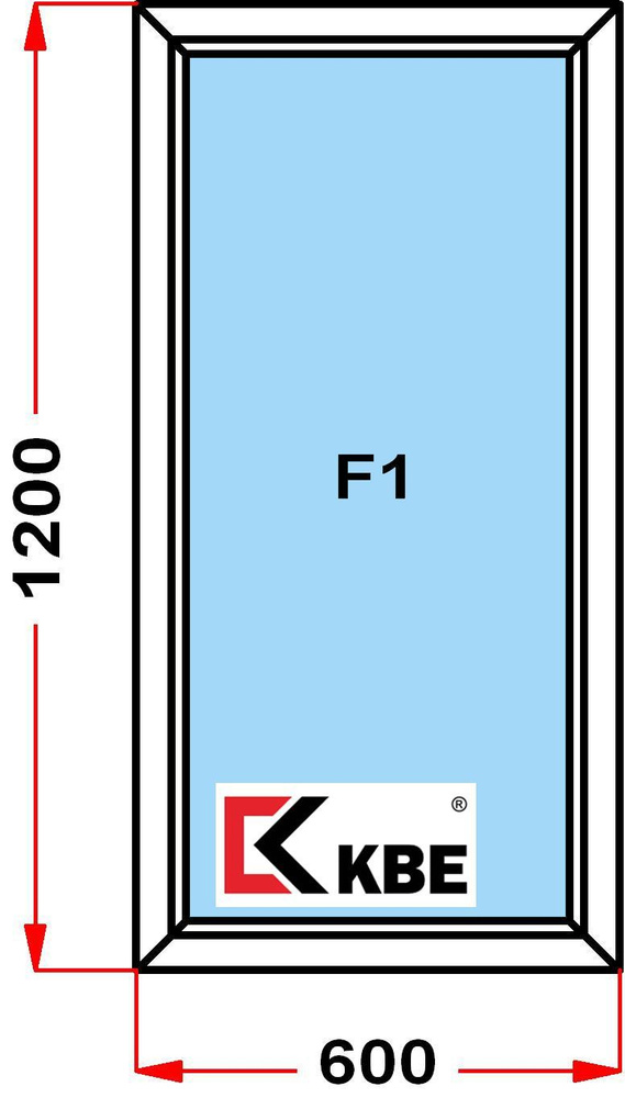 Окно пластиковое KBE 58 мм (1200 x 600), не открывающееся, стеклопакет из 2х стекол  #1