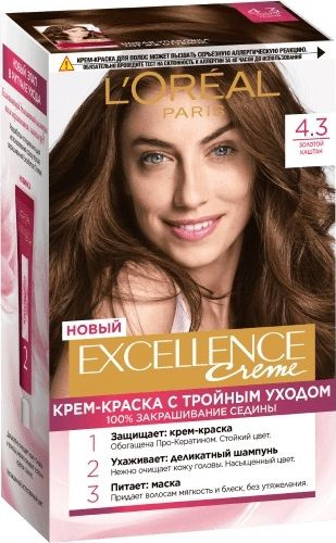 L'Oreal Paris / Л'Ореаль Париж Excellence Крем-краска для волос стойкая тон 4.3 золотой каштан с про-кератином #1