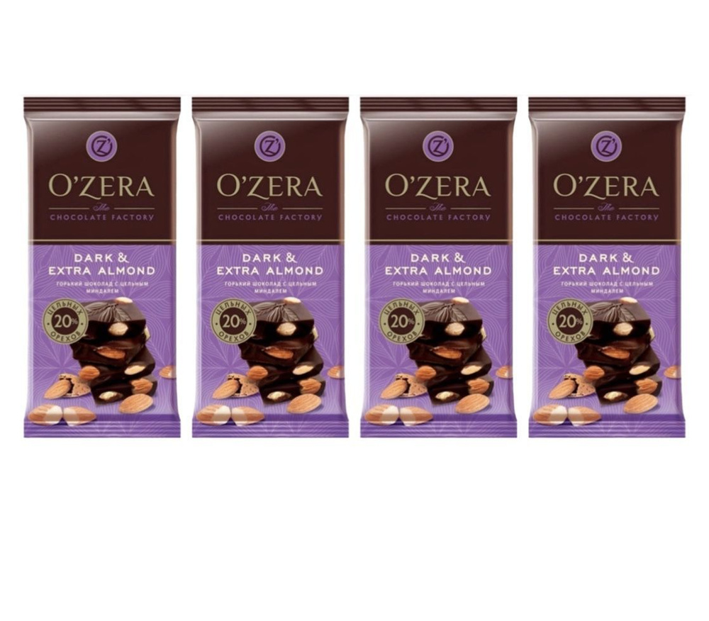 O'Zera Шоколад горький Dark & Extra Almond, 90 г х 4 шт #1