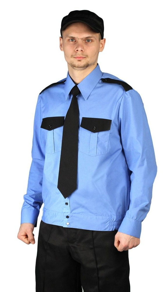 Рубашка мужская с длинным рукавом "Охрана" на резинке голубая с чёрным  #1