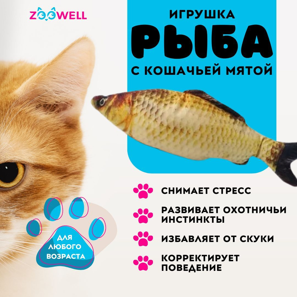 Игрушка для кошек с кошачьей мятой рыба, Карась, 20 см #1