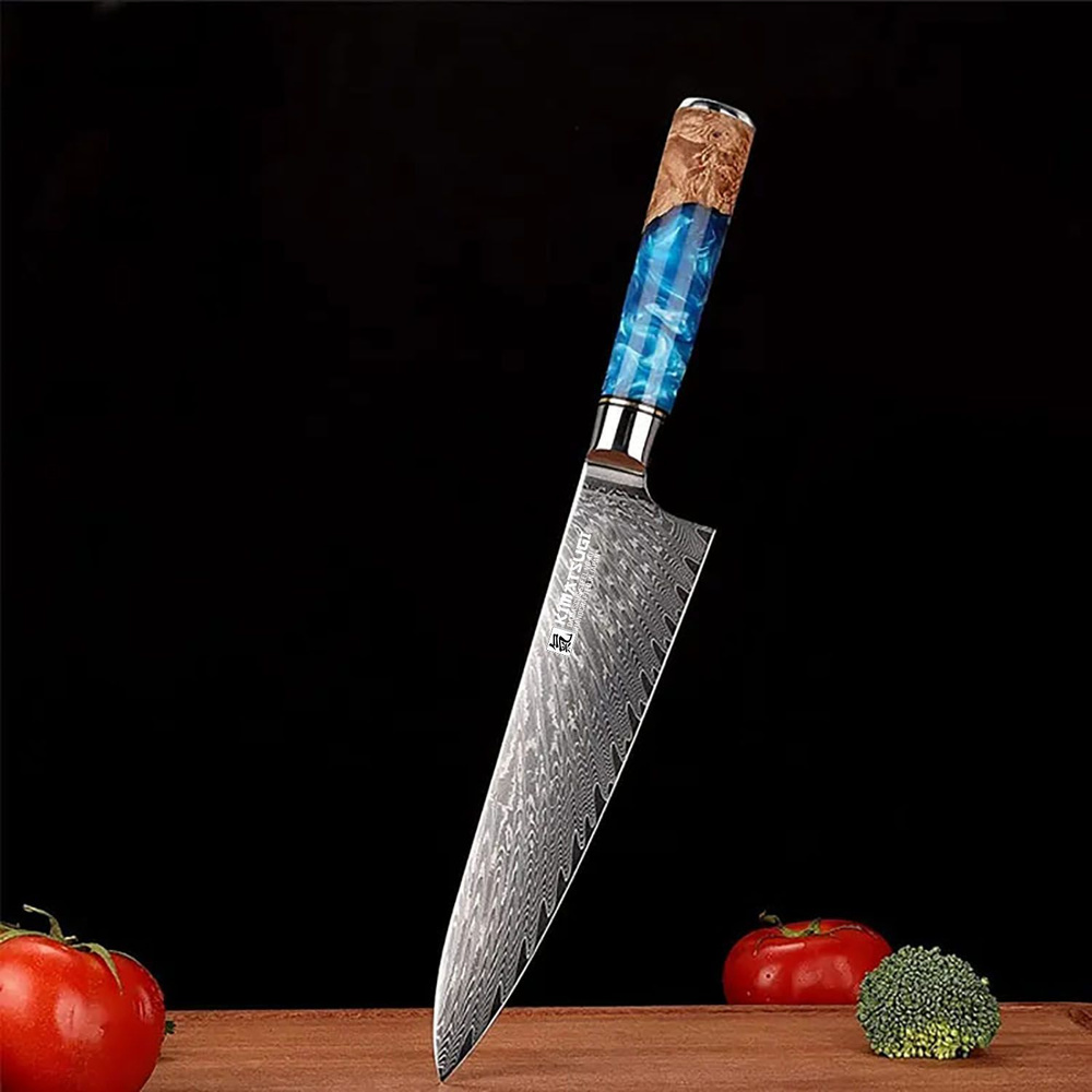 Kimatsugi / Японский кухонный Шеф нож Damascus. Настоящая дамасская сталь 67 слоев. VG-10 в обкладках. #1