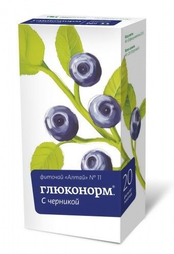 Фиточай Алтай № 11 Глюконорм. С черникой при диабете, для снижения уровня сахара в крови, 20 фильтр-пакетов #1