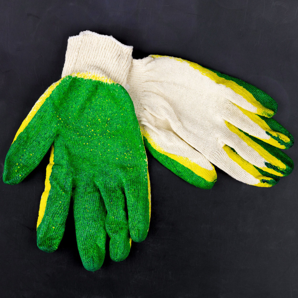 Перчатки хозяйственные трикотажные с латексом для авто AVS зеленые 13 класс / Защитные перчатки универсальные #1