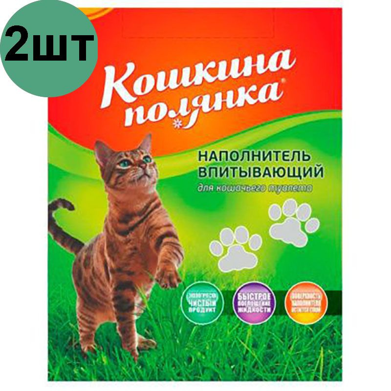 Наполнитель для туалета КОШКИНА ПОЛЯНКА древесный, 5л (3кг) 2 штуки  #1