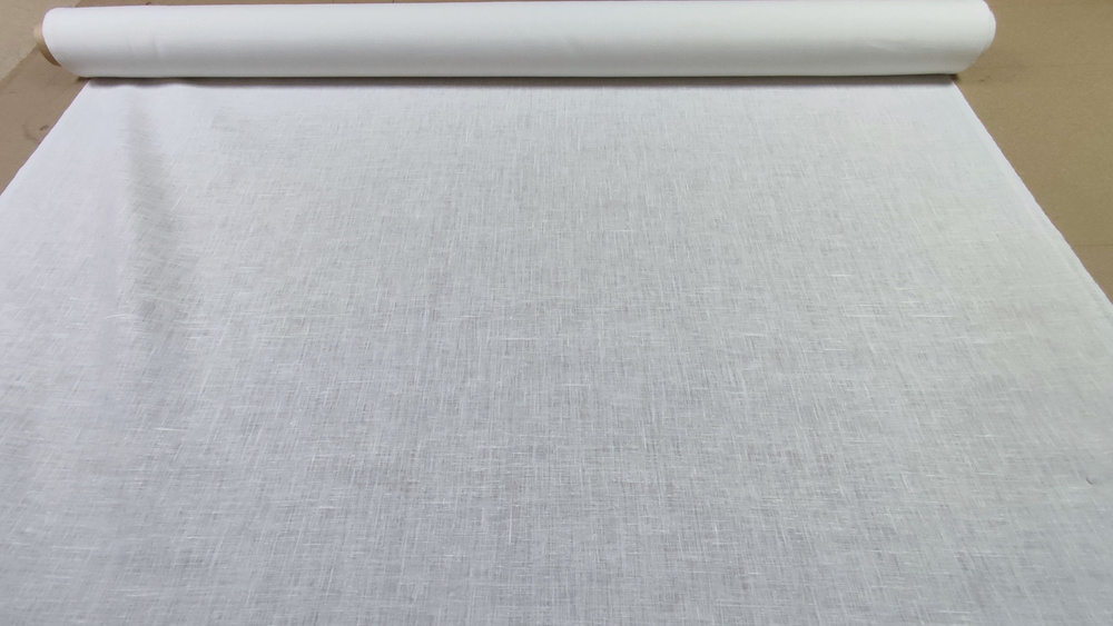 Костюмная белая льняная ткань (240г/м) #1