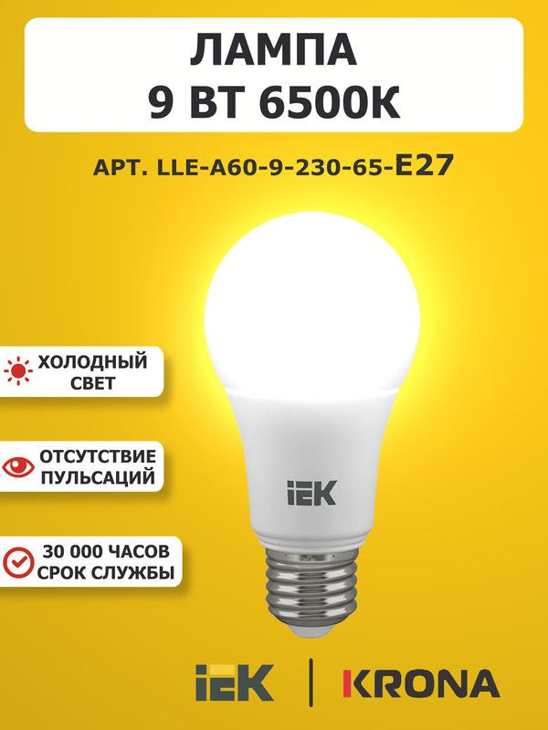 Светодиодная лампа 9 Вт 6500К Е27 IEK LLE-A60-9-230-65-E27 #1