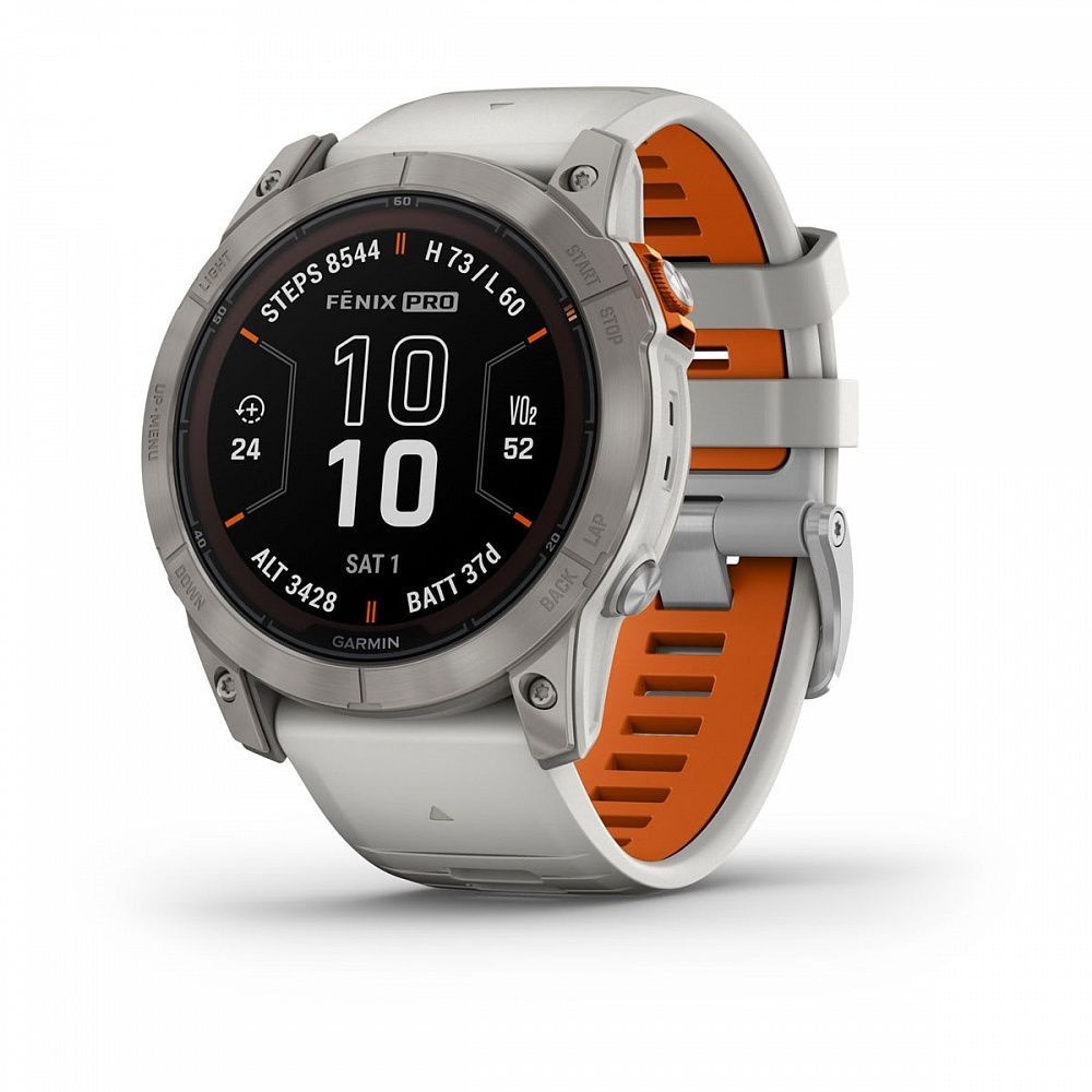 Умные часы Garmin FENIX 7X PRO Sapphire Solar Edition Титановый корпус с дымчато-серым оранжевым ремешком #1