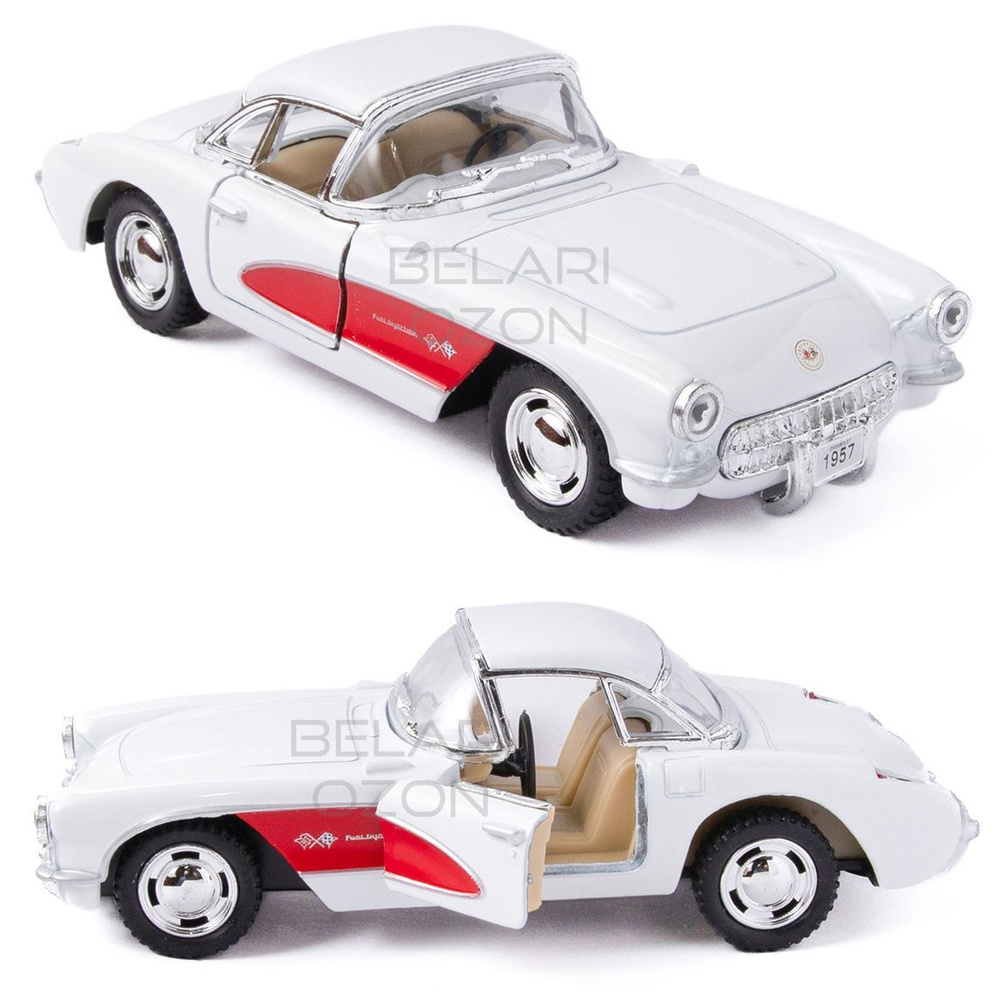 Машинка металлическая Kinsmart 1:34 1957 Chevrolet Corvette (Шевроле Корвет) KT5316D инерционная, двери #1