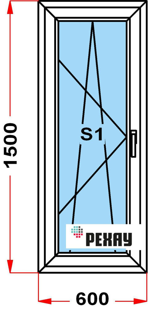 Окно пластиковое, профиль РЕХАУ BLITZ (1500 x 600), с поворотно-откидной створкой, стеклопакет из 2х #1