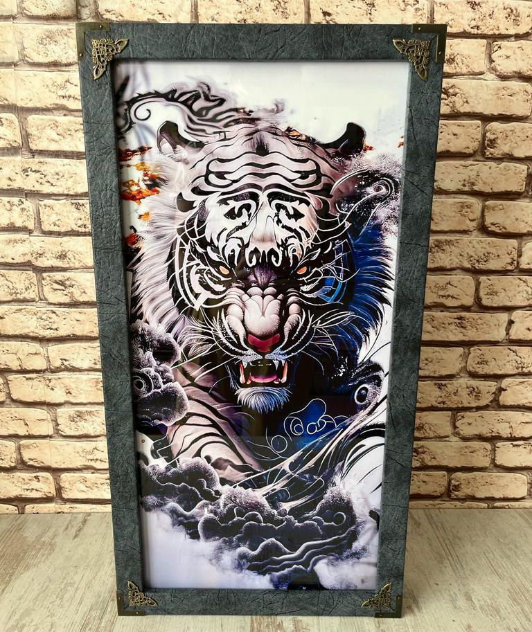 Нарды большие деревянные со стеклом с рисунком "Крадущийся Тигр", размер 60х60 см, подарочные нарды, #1
