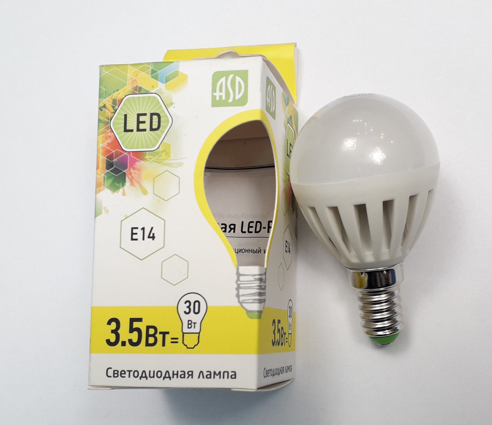 ASD Лампочка LED G45 E14 3,5W 3000K, Дневной белый свет, E14, 3,5 Вт, Светодиодная, 10 шт.  #1